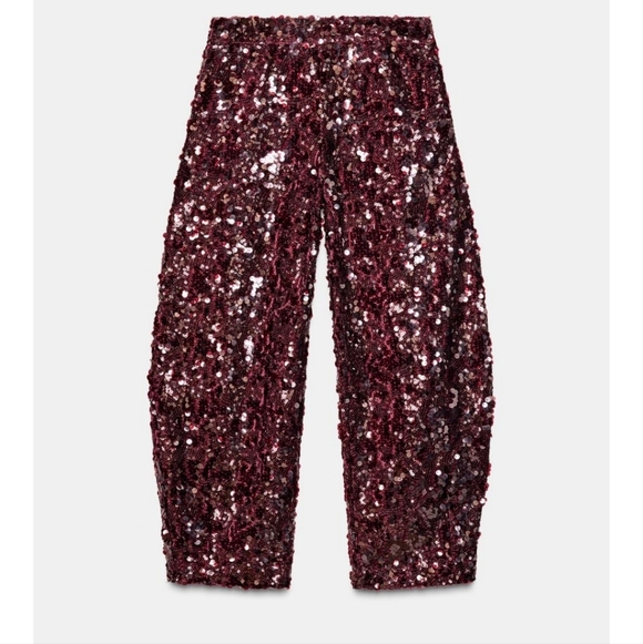 Zara Set Sequin Barrel Pants & Top With Faux Fur Hem NWT - Picture 16 of 16